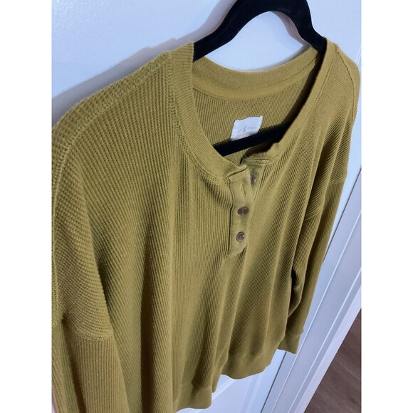 Lou & Grey Olive Green Waffle Knit Henley Long Sleeve Top Womens Medium M - Picture 3 of 7
